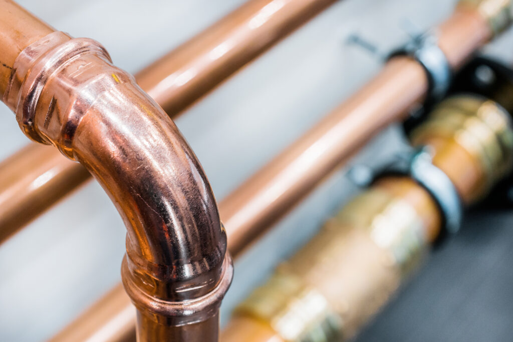Newly installed copper pipes