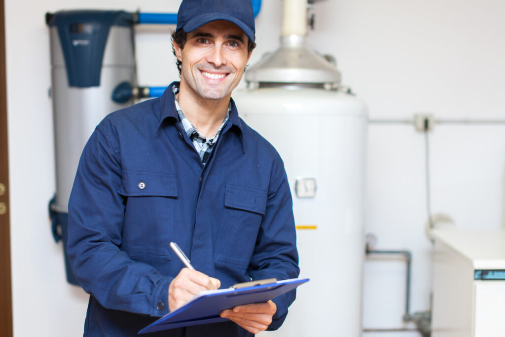 Technician servicing a water heater