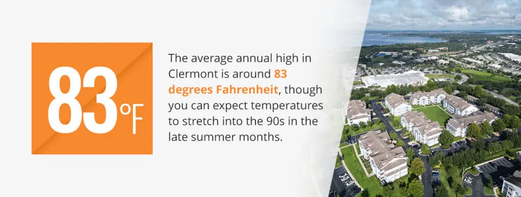 average annual high in Clermont is 83 degrees Fahrenheit