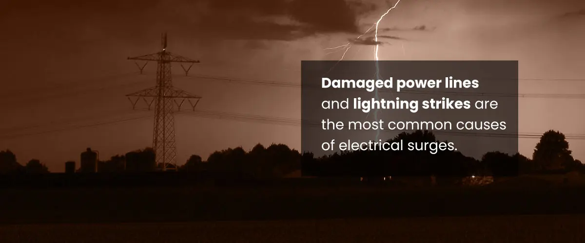 common causes of electrical surges is damaged power lines and lightning strikes